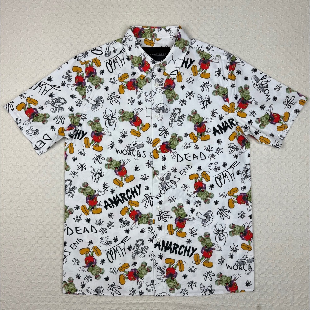 Halfway Dead Button Up Shirt Men Medium Graphic Print Anarchy Streetwear Novelty - Picture 2 of 8